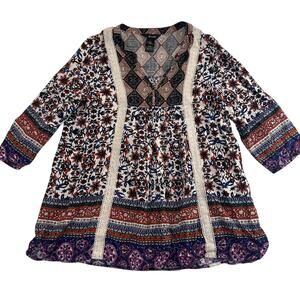 Ali Miles Shirt Size L Multicolor Floral Paisley Studded Boho Top Peasant Blouse